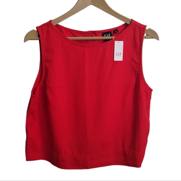 🆕️ Gap Linen Blend Crop Shell Tank Top in Tomato Sauce Red - Picture 5 of 13